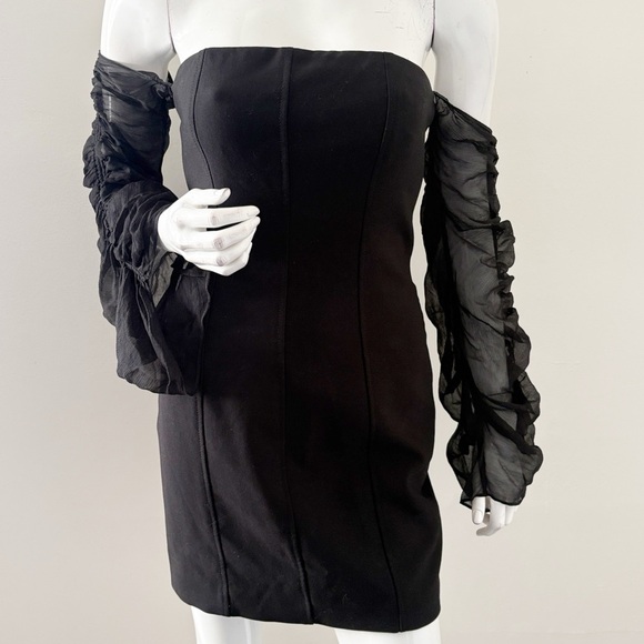cinq a sept Dresses & Skirts - Cinq à Sept Anastasia Off Shoulder Sheer Ruffly Sleeve Black Mini Dress Holiday